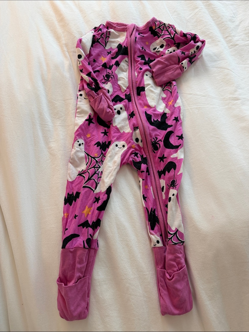 Little Sleepies Pink Halloween Ghost & Bat Footed One-Piece glow in the dark